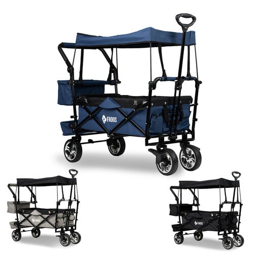 FINOOS - Bolderkar - Bolderwagen opvouwbaar - dakje - extra's - Blauw FINOOS - Bolderkar - Bolderwagen opvouwbaar - dakje - extra's - Blauw