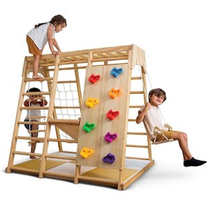 FINOOS FINOOS 7-in-1 Multifunctioneel houten klimrek - Glijbaan - Pikler - Montessori -  Houten Speelgym