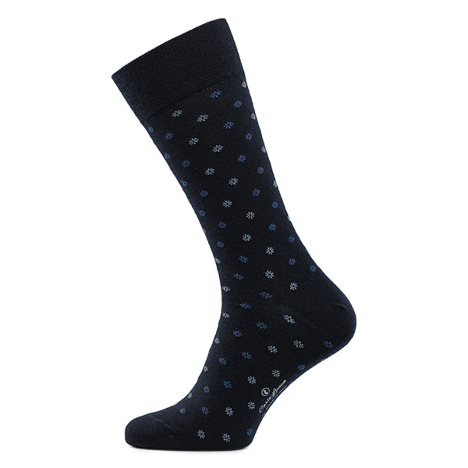 Carlo Lanza Dunkelblaue Socken mit Blumen Merino Wolle