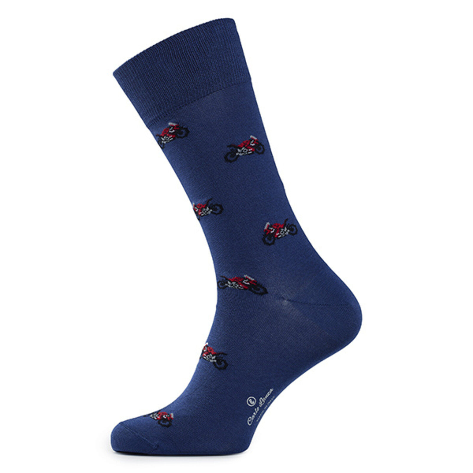 Carlo Lanza Königsblaue Italienische Socken mit Motorradmotiv Baumwolle