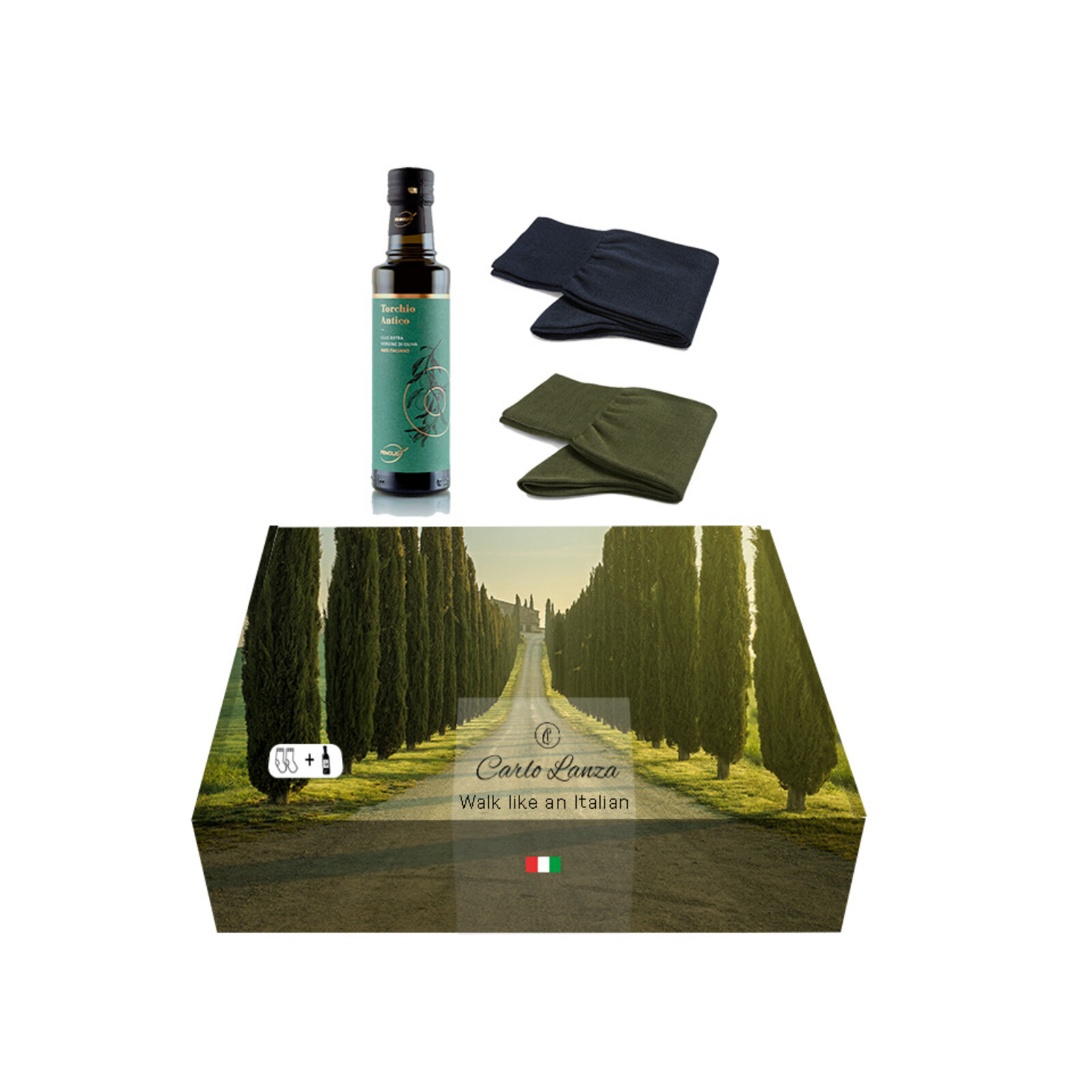 Carlo Lanza Geschenkbox mit Olivenöl und Socken