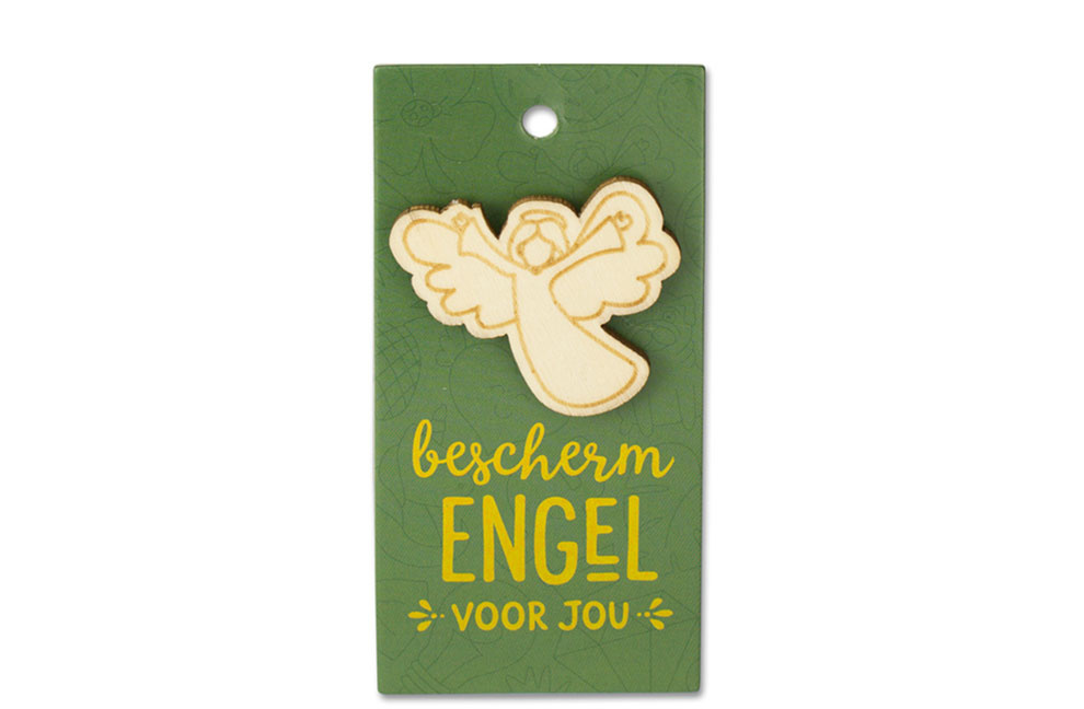 Houten broche Beschermengel
