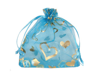 Organza zakjes hartjes goud 9 x 12 cm