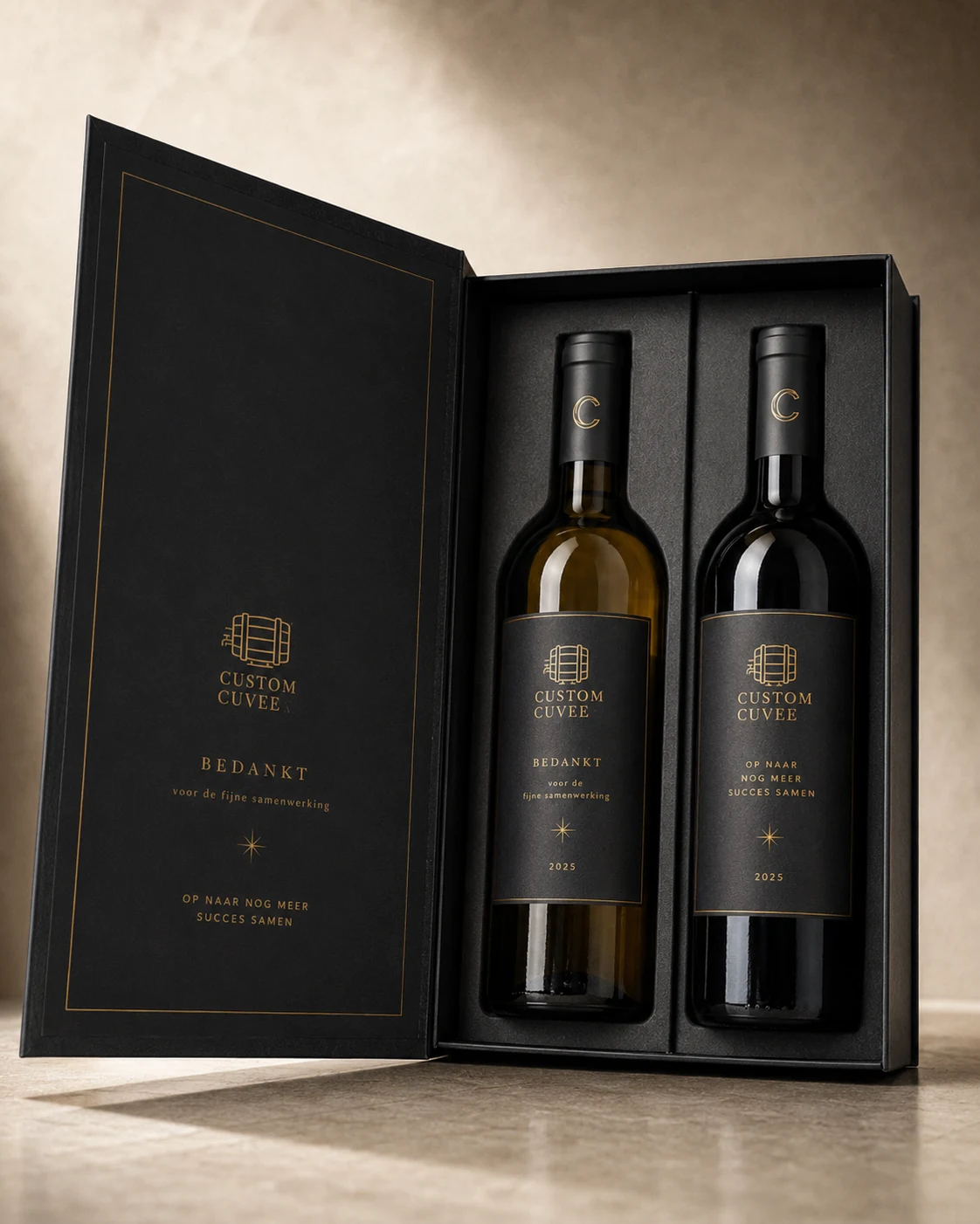 Custom Cuvée duo-geschenk met twee private-label wijnflessen