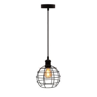 Industrial pendant lamp Hugo in matte-black open cage frame