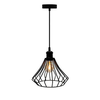 Industrial pendant lamp Kiki in matte-black open cage frame
