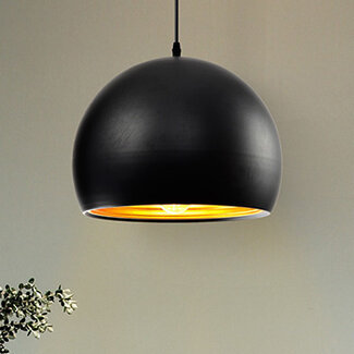 Modern round pendant lamp in black with gold 25cm - Goldy