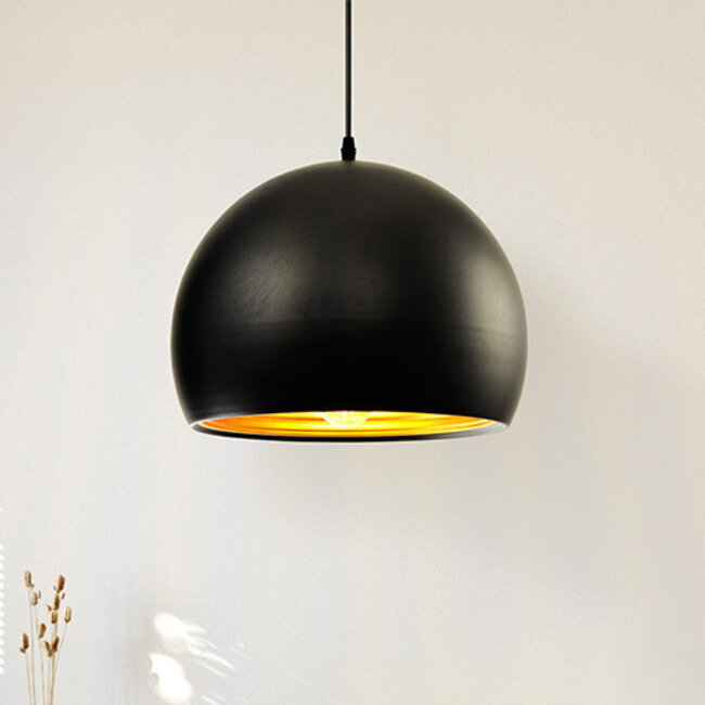 Modern round pendant lamp in black with gold 35cm - Goldy