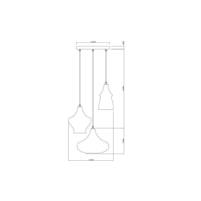 Designer 3-light pendant lamp Bari in chrome glass