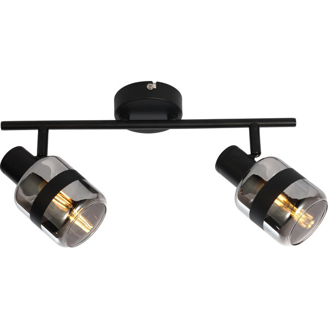Industrial 2-light ceiling spotlight Gesa in smoked glass