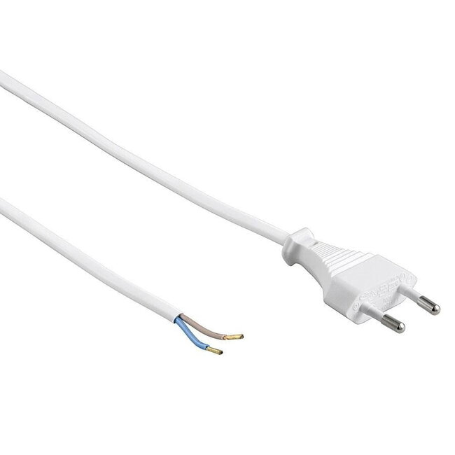 Power cord with euro plug white, 2 m - 2 x 0.75 mm