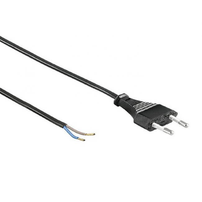 Power cord with euro plug black, 2 m - 2 x 0.75 mm