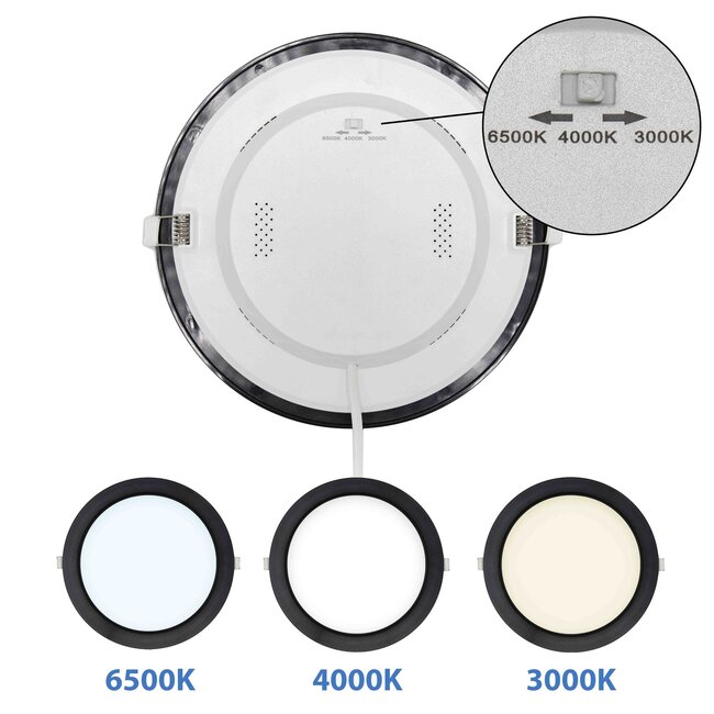 Round LED downlight 18W adjustable colour temperature - diameter 225 mm black