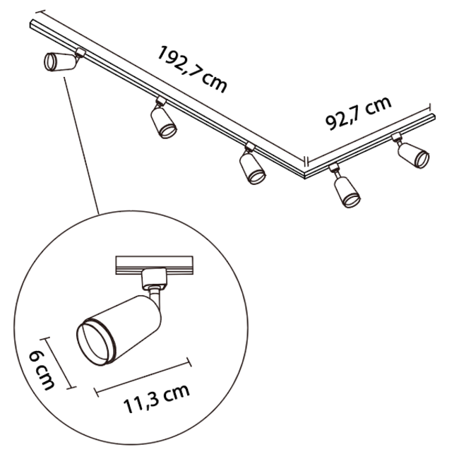 Modern single-phase track system of 3 meters with Jade spots - ceiling rail