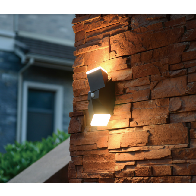 2-light adjustable outdoor wall lamp Michael with sensor - black with integrated LED