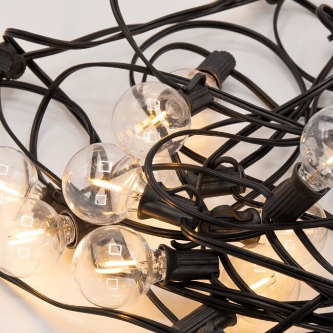 Solar string lights 10 metres, 20 small round bulbs, 3W solar panel (IP20 bulbs)