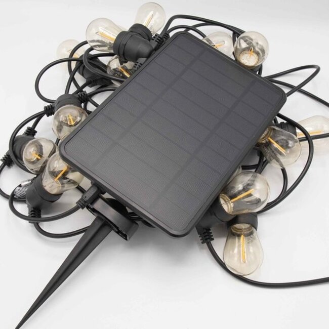 Solar string lights 20 metres with 20 or 25 bulbs, 6W solar panel