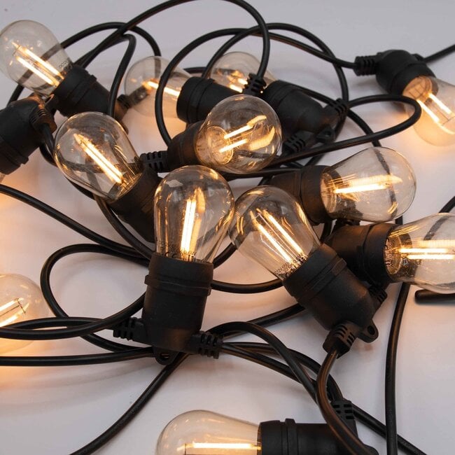 Solar string lights 10 metres with 20 double filament bulbs, 10W solar panel