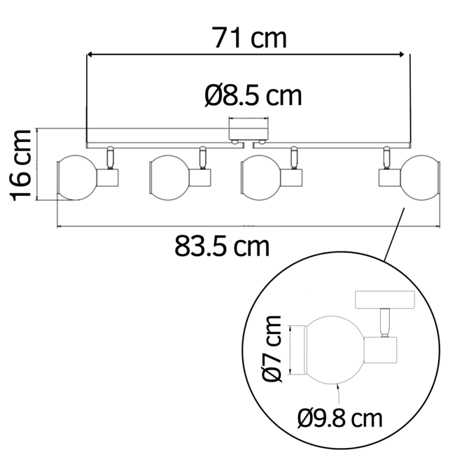 Ceiling light with smoked glass, 4-lights - Florida
