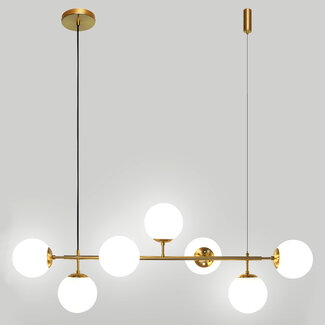Gold pendant light with frosted glass, 7-bulb - Hepta