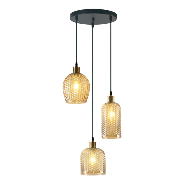 Modern 3-bulb pendant lamp with amber glass - Lana