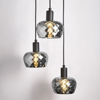 Matt black pendant light with smoked glass, 3-bulb - Reno