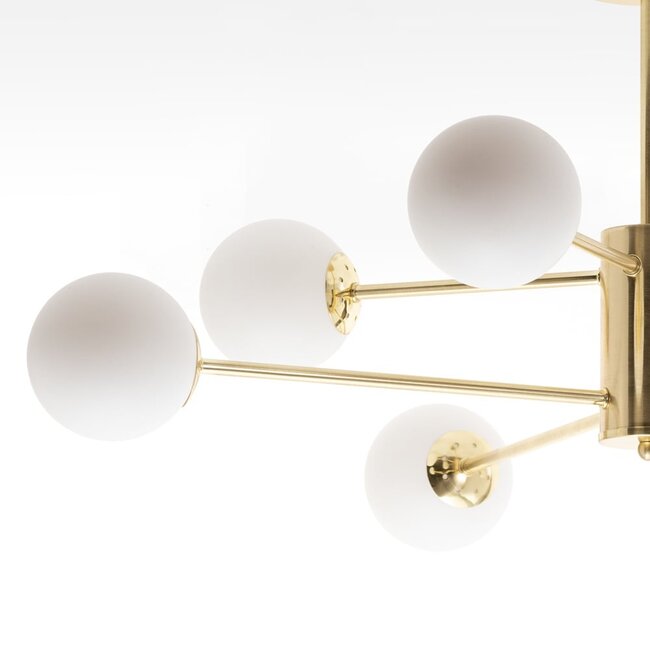 Designer sand gold ceiling lamp with opal white glass - 8-light Idaho