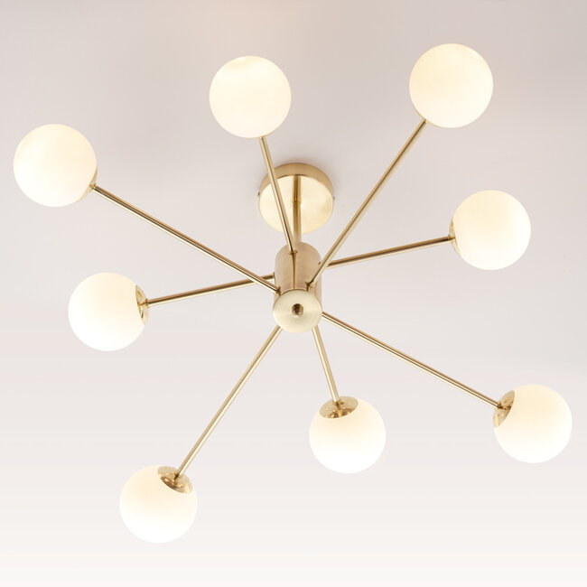 Designer sand gold ceiling lamp with opal white glass - 8-light Idaho