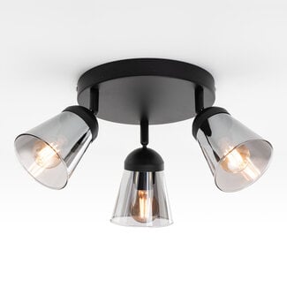 3-light modern ceiling spotlight Toledo - matt black and smoked grey