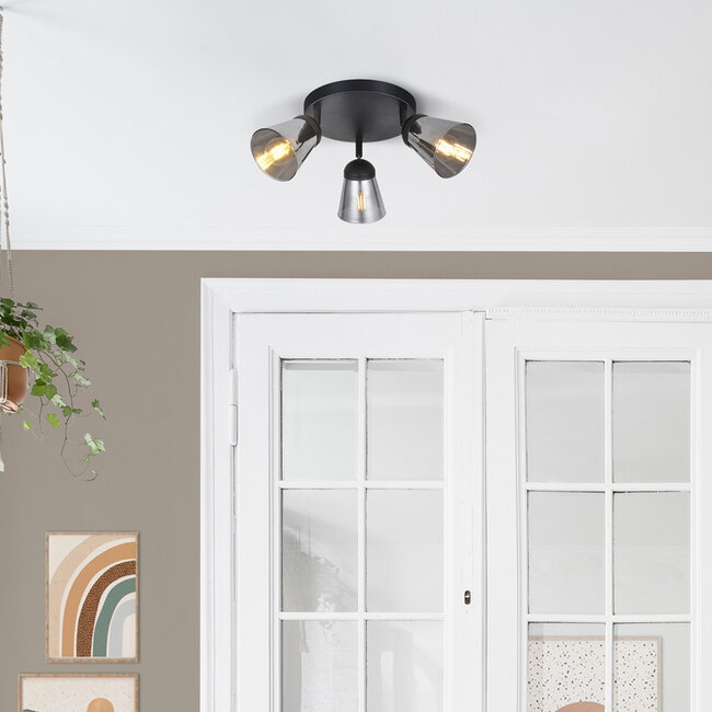 3-light modern ceiling spotlight Toledo - matt black and smoked grey