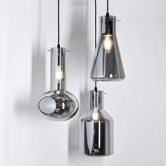 Industrial 3-bulb pendant light with smoked glass - Deidre