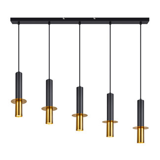 Hanging lamp Tony - black with golden details, 5-bulb