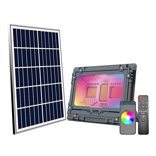 Smart solar wall light 60W for outdoors, dimmable with music and RGB - Jop
