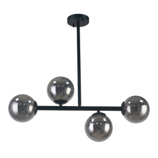 Designer ceiling light black with smoked glass, 4-bulb - Asun