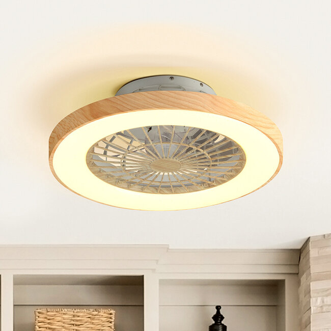 Ceiling fan Starry with adjustable color temperature and star effect in wood look