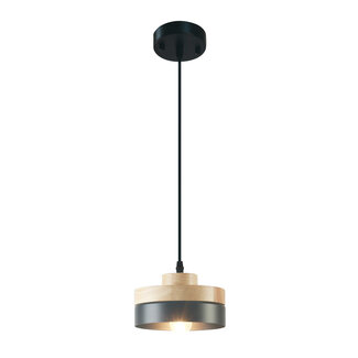 Wooden pendant light with metal shade - Evie