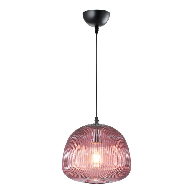 Pendant light with ribbed purple glass, 1-bulb - Molly