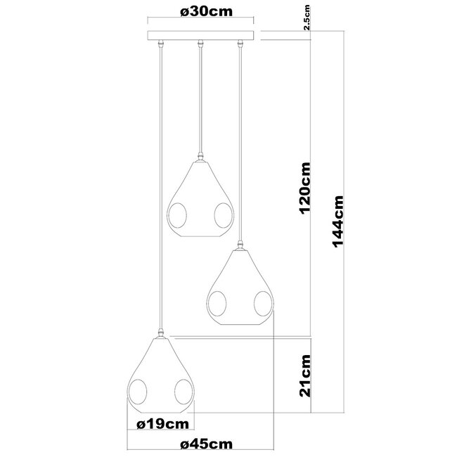Frank Designer lighting pendant lamp with smoked glass, 3-light