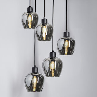 5-bulb pendant light with smoked glas - Glendale