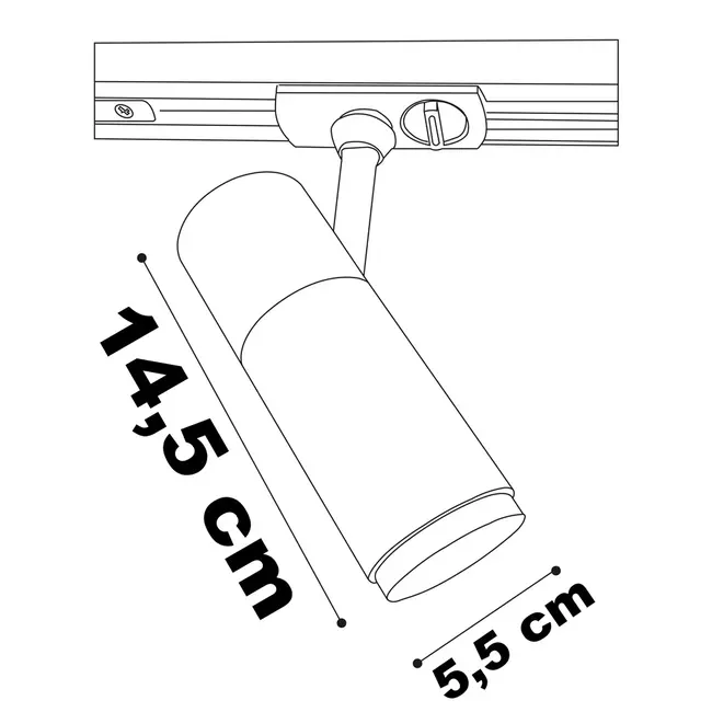 Modern 1-phase track lighting system, 3 metres, with Liam spotlights with golden detailing