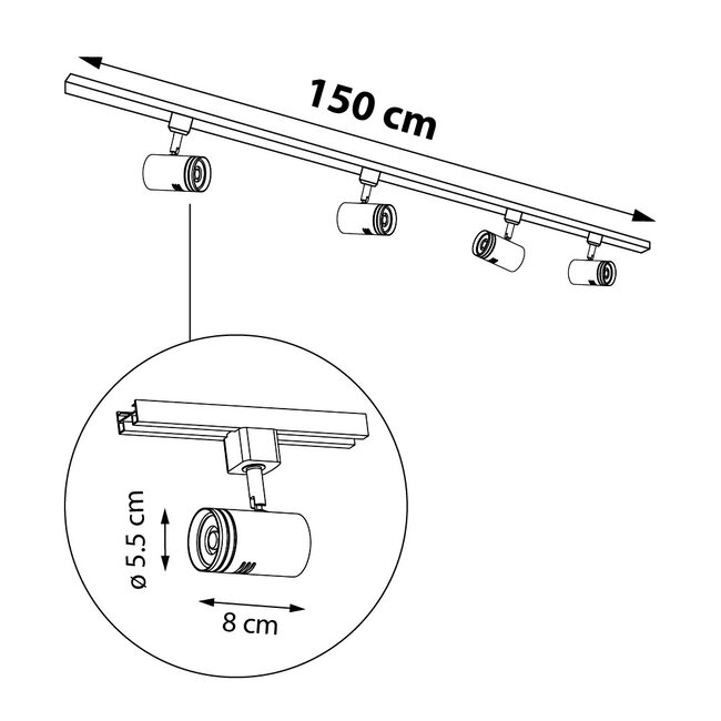 1-phase track system set of 3 metres with Jamie spotlights, black