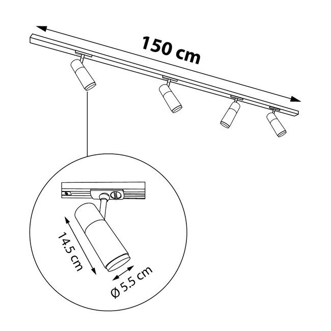 Modern 1-phase track lighting system Liam - black