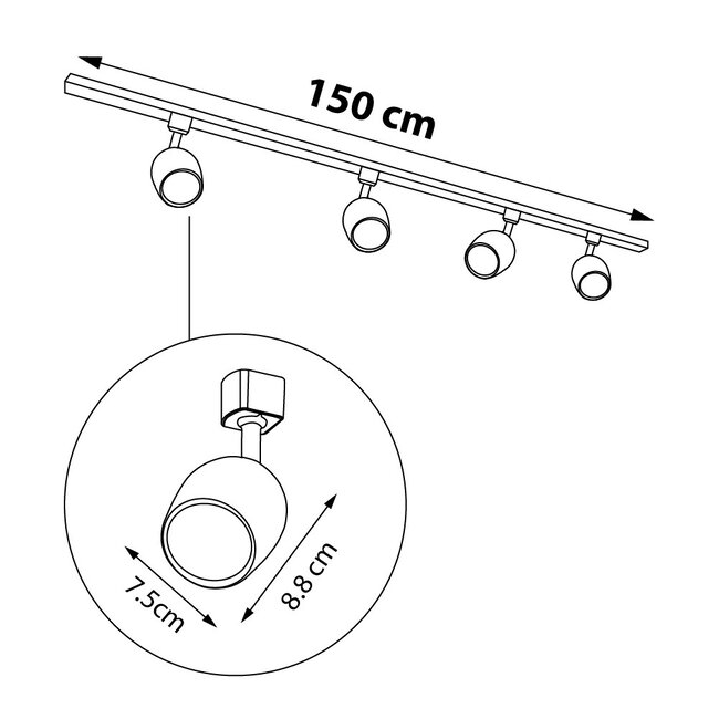 Single circuit track lighting system with black ceiling spotlights - Day