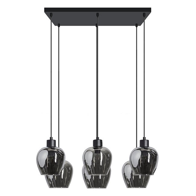 6-light pendant light Arvada with smoked glass