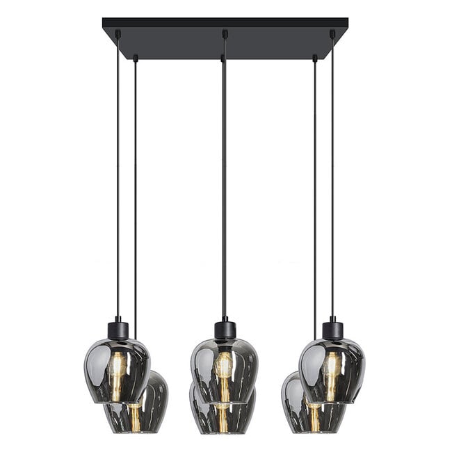 6-light pendant light Arvada with smoked glass