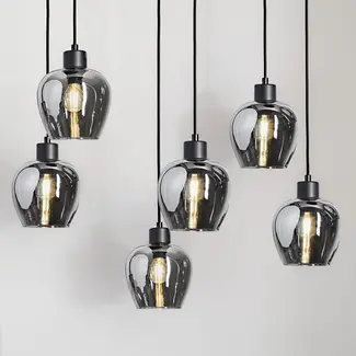 6-light pendant light Arvada with smoked glass