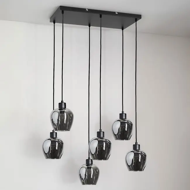6-light pendant light Arvada with smoked glass