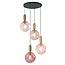 Cluster pendant light Kevin with wavy glass, blue/smoke 4-bulb