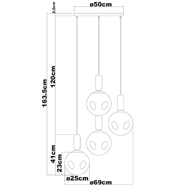 4-light pendant lamp Kevin with wavy glass