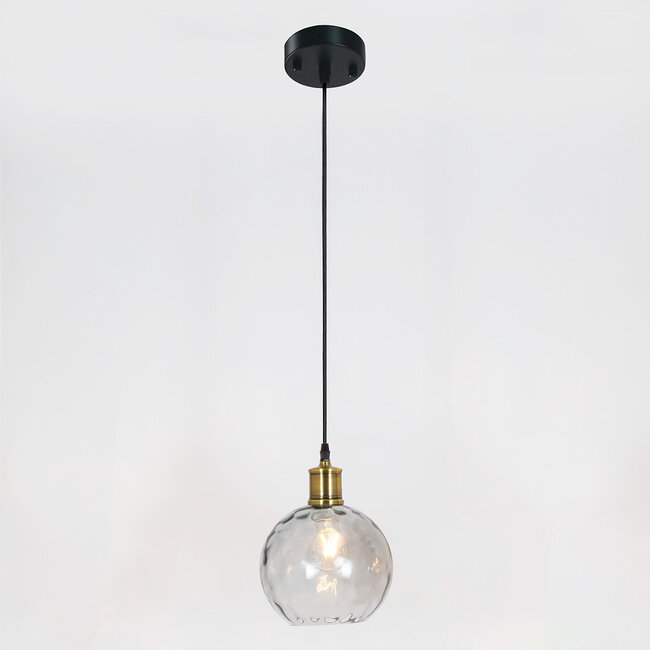1-light pendant lamp Lotte - smoked glass with bulge